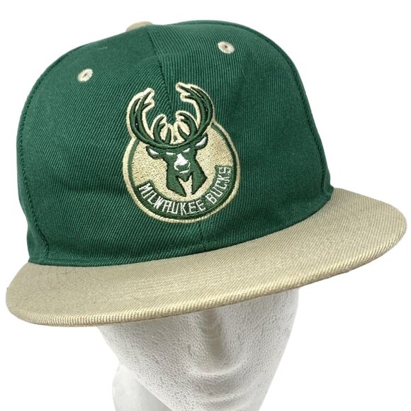 Milwaukee Bucks Basketball Snapback Embroidered Green Tan Cap Hat NBA Headcoverz - Picture 1 of 8